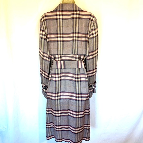 LEWIT BOLD Multi-Plaid Belted Lightweight Trench-Coat Long Duster NavyNight SzL - Picture 4 of 11